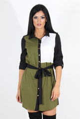 Harper Khaki Panel Shirt Dress