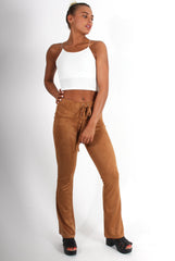 Harper Tan Tie Front Flared Trousers