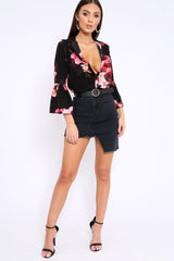 Black Floral Shirt with Bell Sleeves - Harper