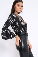 Black and White Polka Dot Shirt with Bell Sleeves - Harper