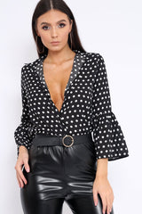 Black and White Polka Dot Shirt with Bell Sleeves - Harper