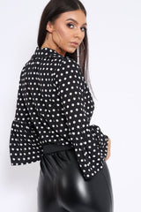 Black and White Polka Dot Shirt with Bell Sleeves - Harper