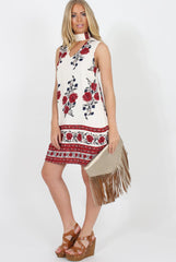 White & Red Floral Cut Out Shift Dress - Harriet