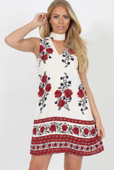 White & Red Floral Cut Out Shift Dress - Harriet