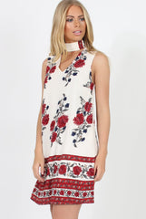 White & Red Floral Cut Out Shift Dress - Harriet