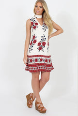 White & Red Floral Cut Out Shift Dress - Harriet