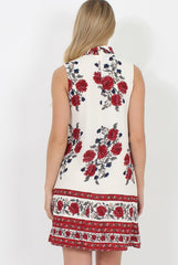 White & Red Floral Cut Out Shift Dress - Harriet