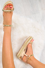 Rose Gold Metallic Studded Wedge Sandals - Harriette
