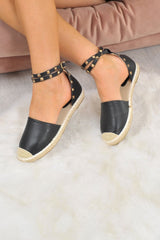 Black PU Studded Espadrilles - Hartley
