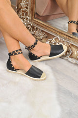 Black PU Studded Espadrilles - Hartley