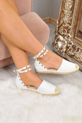 White PU Studded Espadrilles - Hartley