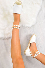 White PU Studded Espadrilles - Hartley