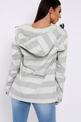 White And Grey Stripe Hooded Rain Mac - Haru