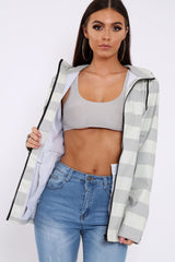 White And Grey Stripe Hooded Rain Mac - Haru