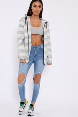 White And Grey Stripe Hooded Rain Mac - Haru