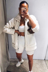 Cream Teddy Zip Jacket - Rien