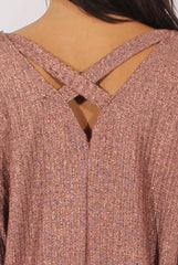 Bronze Metallic Cross Back Dipped Hem Top - Hayden