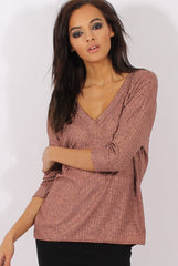 Bronze Metallic Cross Back Dipped Hem Top - Hayden