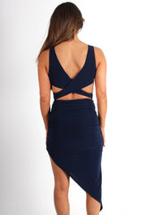 Hayden Navy Cross Back Asymmetric Dress