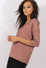 Bronze Metallic Cross Back Dipped Hem Top - Hayden