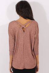 Bronze Metallic Cross Back Dipped Hem Top - Hayden