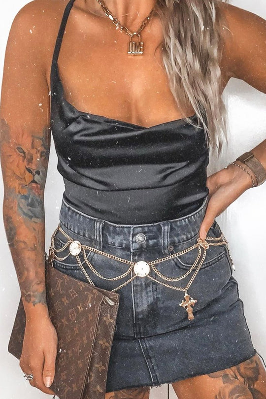 Black Wash Denim Raw Edge Mini Skirt - Misty