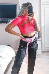 Pink Rib High Neck Crop Top - Talina