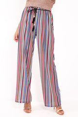 Pink Stripe Wide Leg Beaded Tie Trousers - Haylie