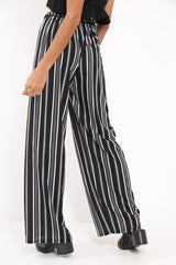 Black Stripe Wide Leg Beaded Tie Trousers - Haylie