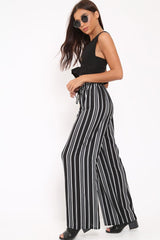 Black Stripe Wide Leg Beaded Tie Trousers - Haylie