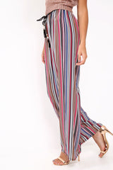Pink Stripe Wide Leg Beaded Tie Trousers - Haylie