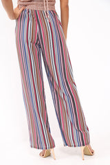 Pink Stripe Wide Leg Beaded Tie Trousers - Haylie