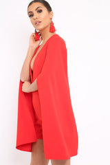 Red Extreme Plunge Cape Playsuit - Haylo