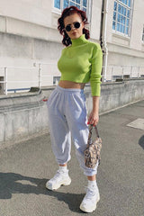 Lime Rib Roll Neck Crop Jumper - Hayvin