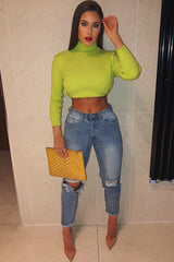 Lime Rib Roll Neck Crop Jumper - Hayvin