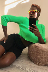 Neon Green Rib Roll Neck Crop Jumper - Hayvin