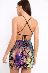 Purple Multi Sequin Cut Out Open Back Mini Dress - Hayleigh