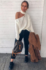 Cream Knitted Slash Neck Off Shoulder Jumper - Hazel
