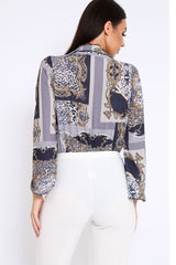 Navy V-Plunge Leopard Print Bodysuit - Hazell