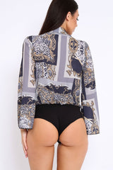 Navy V-Plunge Leopard Print Bodysuit - Hazell