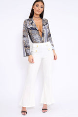 Navy V-Plunge Leopard Print Bodysuit - Hazell