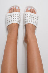 White Studded Sliders - Heartlyn