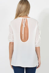 White & Blue Embroidered Top - Heather