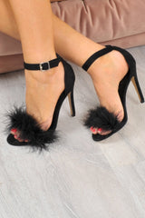 Black Faux Suede Fluffy PU High Heels - Heaven