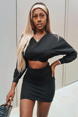 Black Cropped Jumper and Skirt Co-ord - Heidi