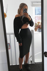 Black Cropped Jumper and Skirt Co-ord - Heidi