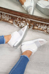 White and Silver Glitter Mesh Panel Trainers - Helaina