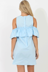 Blue Cold Shoulder Frill Layer Dress - Helena