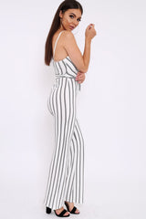 White and Black Striped Cami Jumpsuit - Helena