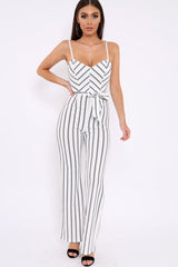 White and Black Striped Cami Jumpsuit - Helena